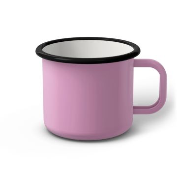 Emaille Tasse 9 cm pink, schwarzer Rand, Innenfarbe weiß, (Jumbotasse)