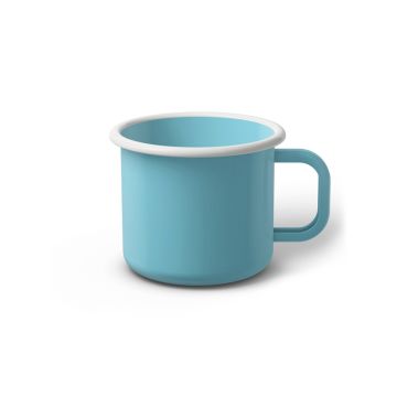 Emaille Tasse 7 cm türkis, weißer Rand, Innenfarbe türkis, (Cappuccinotasse)