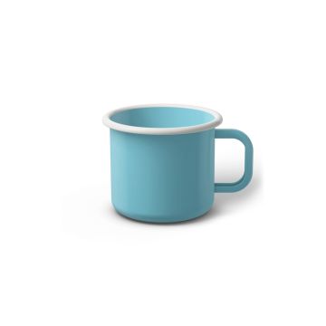 Emaille Tasse 6 cm türkis, weißer Rand, Innenfarbe türkis, (Kaffeetasse)