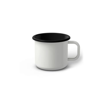 Emaille Tasse 6 cm weiß, schwarzer Rand, Innenfarbe schwarz, (Kaffeetasse)