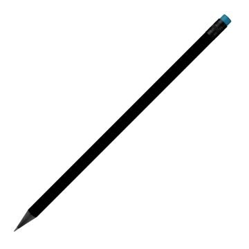 Designbleistift rund schwarz durchgefärbt, schwarz matt mit Radierer, FSC light_blue