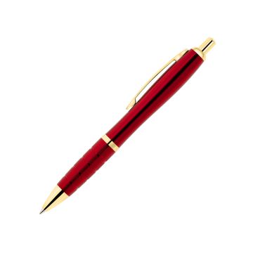 Curvo Metallkugelschreiber gold mit Softgripgriffzone rot