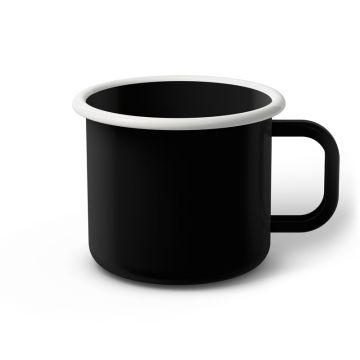 Emaille Tasse 9 cm schwarz, weißer Rand, Innenfarbe schwarz, (Jumbotasse)
