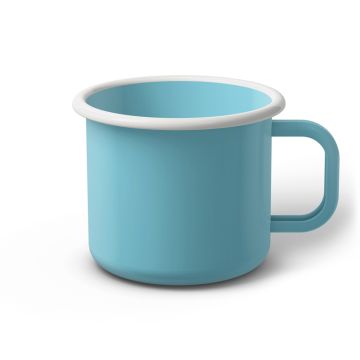 Emaille Tasse 9 cm türkis, weißer Rand, Innenfarbe türkis, (Jumbotasse)