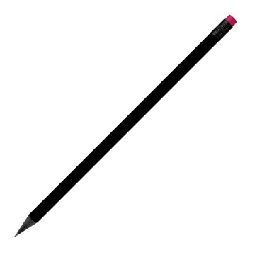Designbleistift rund schwarz durchgefärbt, schwarz matt mit Radierer, FSC neon_pink
