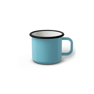 Emaille Tasse 6 cm türkis, schwarzer Rand, Innenfarbe weiß, (Kaffeetasse)