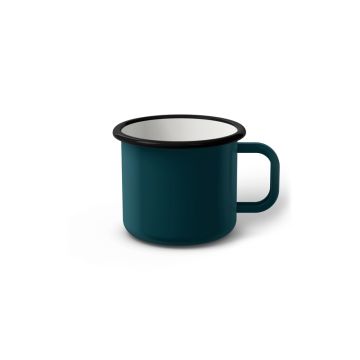 Emaille Tasse 6 cm dunkeltürkis, schwarzer Rand, Innenfarbe weiß, (Kaffeetasse)