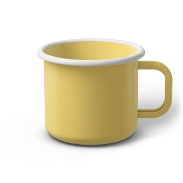 Emaille Tasse 9 cm hellgelb, weißer Rand, Innenfarbe hellgelb, (Jumbotasse)