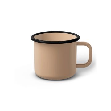 Emaille Tasse 7 cm hellbeige, schwarzer Rand, Innenfarbe hellbeige, (Cappuccinotasse)