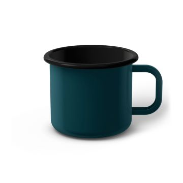Emaille Tasse 8 cm dunkeltürkis, schwarzer Rand, Innenfarbe schwarz, (Klassiker)