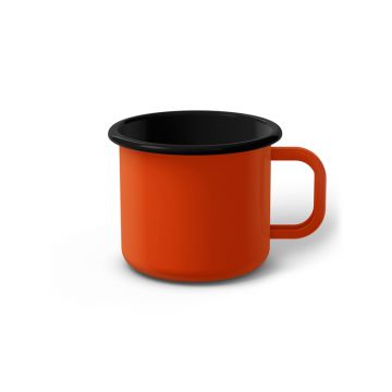 Emaille Tasse 7 cm orange, schwarzer Rand, Innenfarbe schwarz, (Cappuccinotasse)