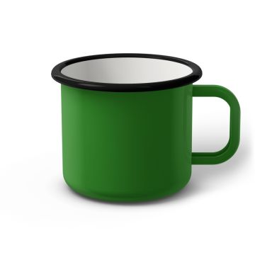 Emaille Tasse 9 cm hellgrün, schwarzer Rand, Innenfarbe weiß, (Jumbotasse)