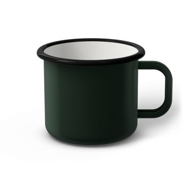 Emaille Tasse 9 cm dunkelgrün, schwarzer Rand, Innenfarbe weiß, (Jumbotasse)