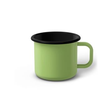 Emaille Tasse 7 cm limettengrün, schwarzer Rand, Innenfarbe schwarz, (Cappuccinotasse)