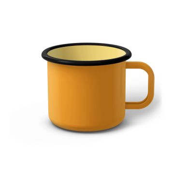 Emaille Tasse 8 cm dunkelgelb, schwarzer Rand, Innenfarbe hellgelb, (Klassiker)