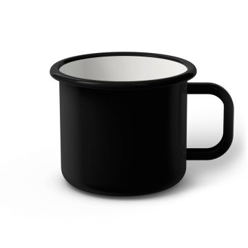 Emaille Tasse 9 cm schwarz, schwarzer Rand, Innenfarbe weiß, (Jumbotasse)