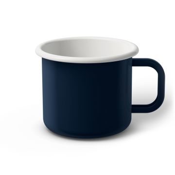 Emaille Tasse 9 cm dunkelblau, weißer Rand, Innenfarbe weiß, (Jumbotasse)