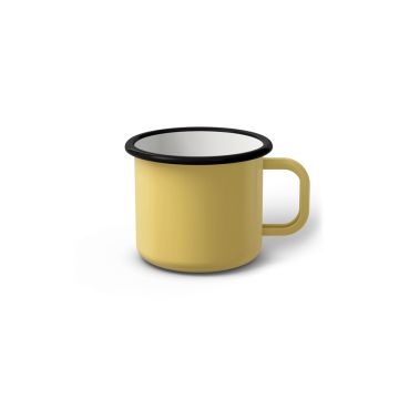 Emaille Tasse 6 cm hellgelb, schwarzer Rand, Innenfarbe weiß, (Kaffeetasse)