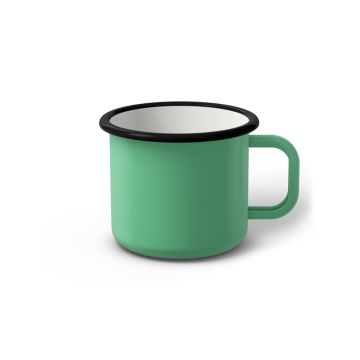 Emaille Tasse 7 cm helltürkis, schwarzer Rand, Innenfarbe weiß, (Cappuccinotasse)