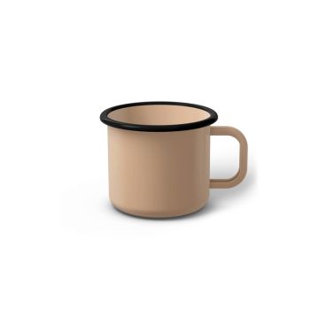 Emaille Tasse 6 cm hellbeige, schwarzer Rand, Innenfarbe hellbeige, (Kaffeetasse)