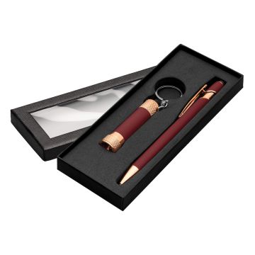 Alpha Soft Touch mit Davis LED-Taschenlampe roségold Geschenkset burgundy
