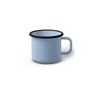 Emaille Tasse 6 cm hellblau, schwarzer Rand, Innenfarbe hellblau, (Kaffeetasse)