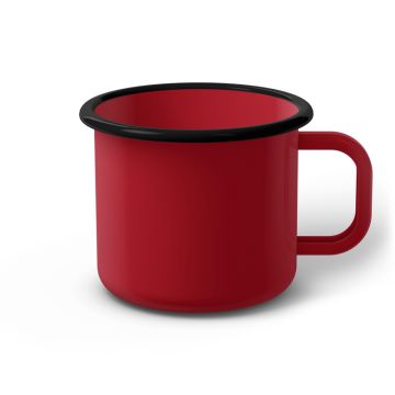 Emaille Tasse 9 cm dunkelrot, schwarzer Rand, Innenfarbe dunkelrot, (Jumbotasse)