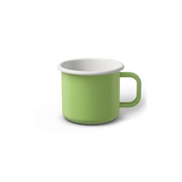 Emaille Tasse 6 cm limettengrün, weißer Rand, Innenfarbe weiß, (Kaffeetasse)
