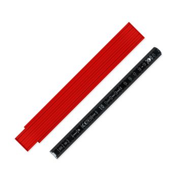Zollstock mit roter Hochseite und schwarzen Gliedern