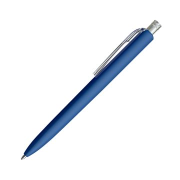 Prodir DS8 Soft Touch PRR Push Kugelschreiber blau mit transparentem Drücker und Clip