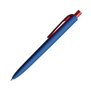 Prodir DS8 Soft Touch PRR Push Kugelschreiber blau mit transparentem Drücker und Clip