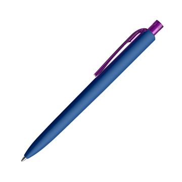 Prodir DS8 Soft Touch PRR Push Kugelschreiber blau mit transparentem Drücker und Clip