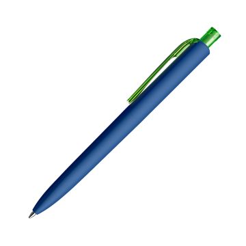 Prodir DS8 Soft Touch PRR Push Kugelschreiber blau mit transparentem Drücker und Clip