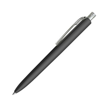 Prodir DS8 Soft Touch PRR Push Kugelschreiber schwarz mit transparentem Drücker und Clip