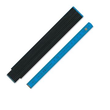 Zollstock mit schwarzer Hochseite und hellblauen Gliedern