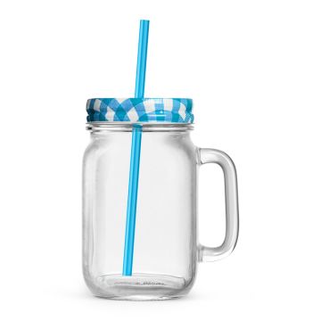 Mason Jar Breeze 48 cl mit Strohhalm blau
