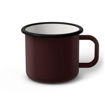 Emaille Tasse 9 cm dunkelbraun, schwarzer Rand, Innenfarbe weiß, (Jumbotasse)