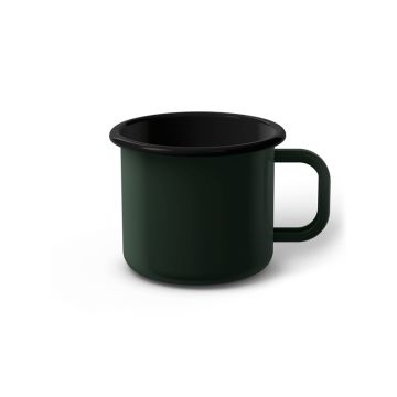 Emaille Tasse 7 cm dunkelgrün, schwarzer Rand, Innenfarbe schwarz, (Cappuccinotasse)