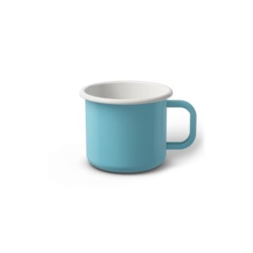 Emaille Tasse 6 cm türkis, weißer Rand, Innenfarbe weiß, (Kaffeetasse)