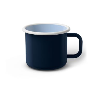 Emaille Tasse 8 cm dunkelblau, weißer Rand, Innenfarbe hellblau, (Klassiker)