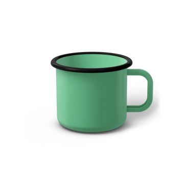 Emaille Tasse 7 cm helltürkis, schwarzer Rand, Innenfarbe helltürkis, (Cappuccinotasse)