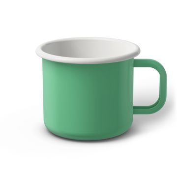 Emaille Tasse 9 cm helltürkis, weißer Rand, Innenfarbe weiß, (Jumbotasse)