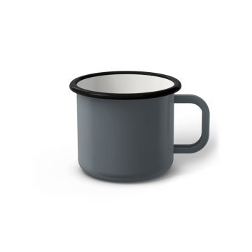 Emaille Tasse 7 cm grau, schwarzer Rand, Innenfarbe weiß, (Cappuccinotasse)