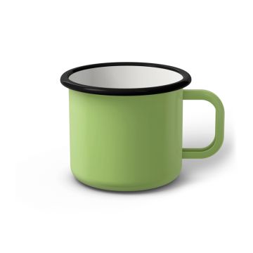 Emaille Tasse 8 cm limettengrün, schwarzer Rand, Innenfarbe weiß, (Klassiker)