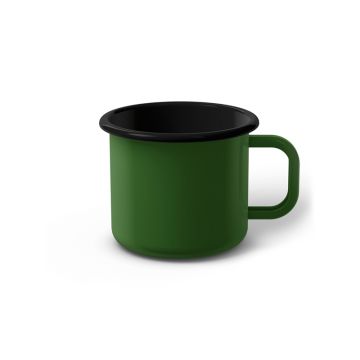 Emaille Tasse 7 cm grün, schwarzer Rand, Innenfarbe schwarz, (Cappuccinotasse)