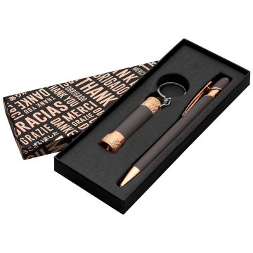 Alpha Soft Touch mit Davis LED-Taschenlampe roségold Geschenkset Thank you