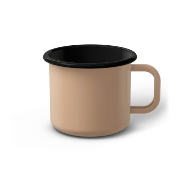 Emaille Tasse 8 cm hellbeige, schwarzer Rand, Innenfarbe schwarz, (Klassiker)