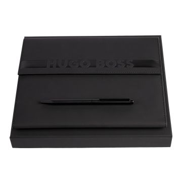 HUGO BOSS Set Cloud Matte Black (kugelschreiber & A5 schreibmappe)