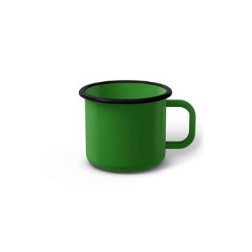 Emaille Tasse 6 cm hellgrün, schwarzer Rand, Innenfarbe hellgrün, (Kaffeetasse)