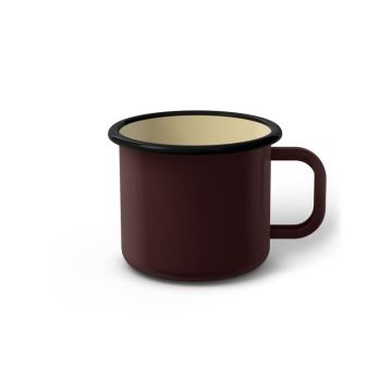 Emaille Tasse 7 cm dunkelbraun, schwarzer Rand, Innenfarbe beige, (Cappuccinotasse)